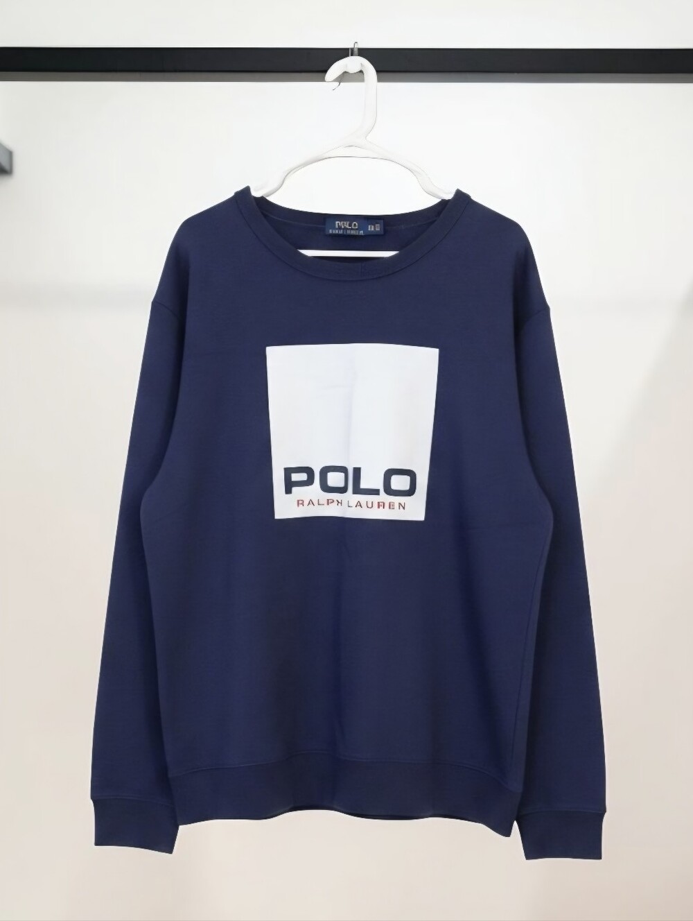 Polo Ralph Lauren Mens Navy Crewneck Sweatshirt with White Logo Panel Size XXL